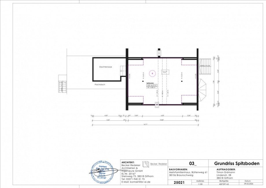 Grundriss Spitzboden Mehrfamilienhaus Braunschweig