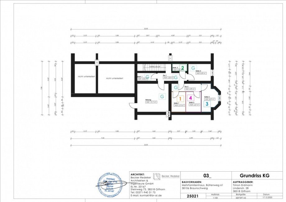 Grundriss KG Mehrfamilienhaus Braunschweig